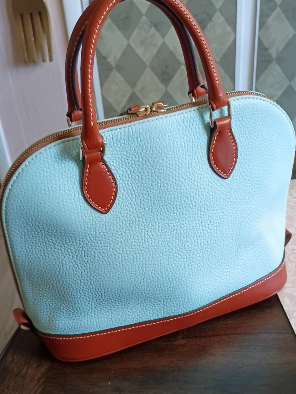 Dooney Zip Zip Pale Blue Pebble Leather Domed Satchel - Picture 2 of 15